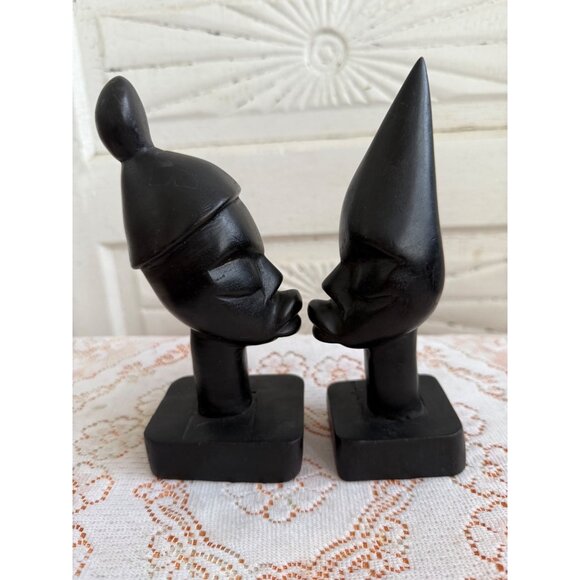 Vintage MCM Pair of Carved Ebony wood African Busts - Picture 2 of 9